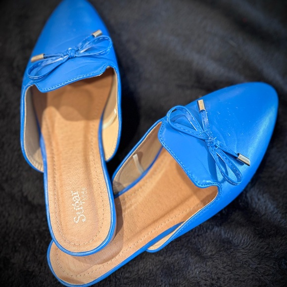 Sugar Bright Blue Women's Mules with Bow - Picture 1 of 2